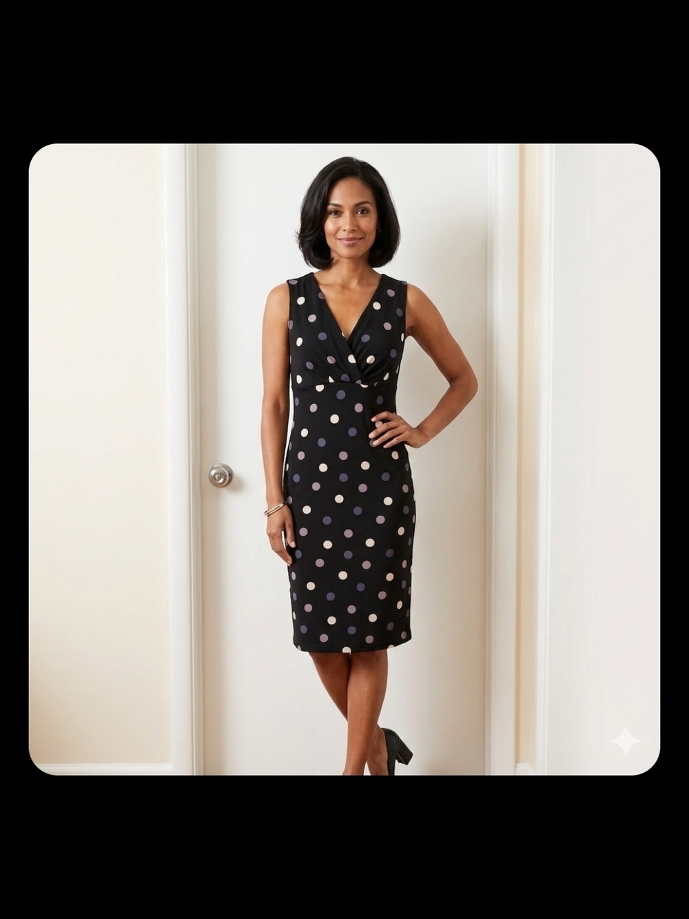 Ruby Black Sleeveless Polka Dot Midi Dress Women's Med